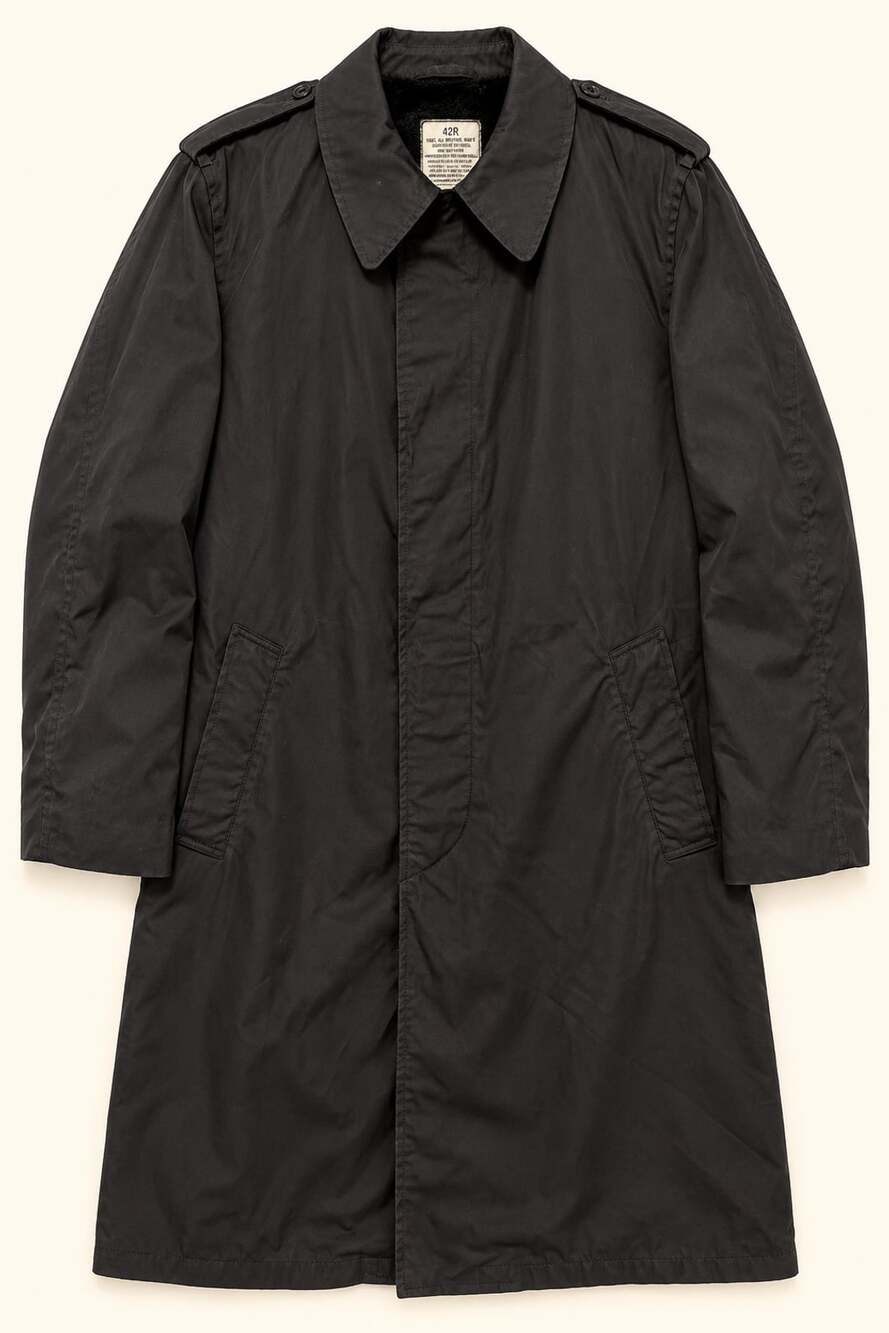 Vintage 1986 US Military Black All Weather Trench Coat 42R Removable Liner